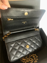 Load image into Gallery viewer, Chanel black caviar wallet on chain (woc), gold hdw 28 series
