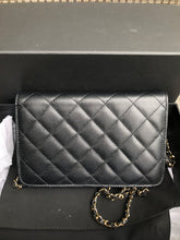 Load image into Gallery viewer, Chanel 22s black caviar crystal CC woc, wallet on chain
