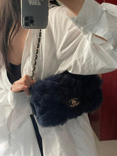 Load image into Gallery viewer, Chanel blue shearling small flap with gold hdw
