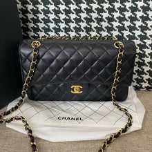 Load image into Gallery viewer, Chanel black caviar medium classic flap, gold hdw, microchip
