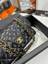 Load image into Gallery viewer, Chanel small black caviar classic flap, gold hdw chip
