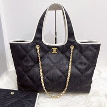 Load image into Gallery viewer, Chanel 2023 raffia calfskin blue and white coco beach tote
