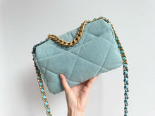 Load image into Gallery viewer, Chanel 19 small light blue denim, mixed gold hdw
