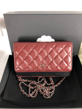 Load image into Gallery viewer, Chanel 28 series burgundy lambskin woc, wallet on chain
