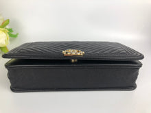 Load image into Gallery viewer, Chanel 24 series black caviar boy wallet on chain (woc), gold hdw
