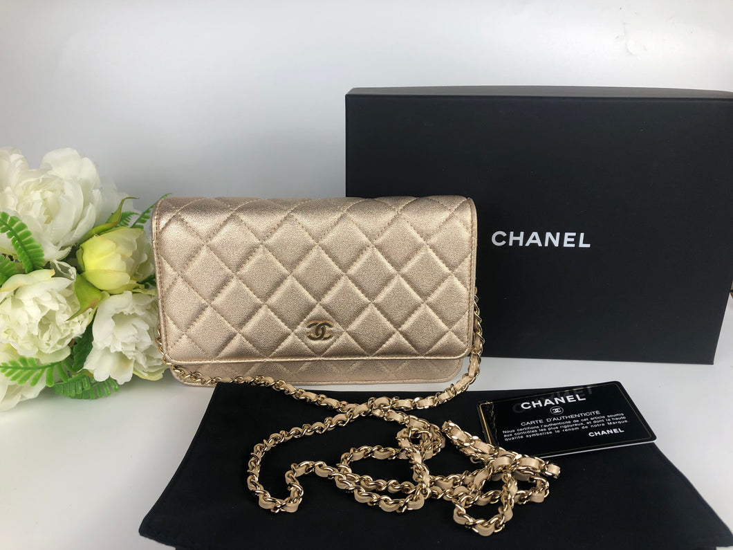 21P Chanel 31 series gold lambskin woc wallet on chain, gold hdw