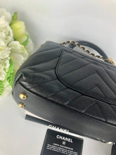 Load image into Gallery viewer, Chanel small black caviar chevron coco handle, light gold hdw
