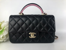 Load image into Gallery viewer, Chanel 23p black pink mini lambskin top handle, light gold hdw
