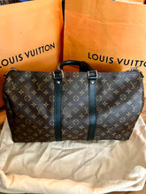 Load image into Gallery viewer, Louis Vuitton keepall 45 bandoliere, mongram macassar with black trim
