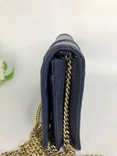 Load image into Gallery viewer, Diorama blue leather wallet on chain (WOC) with light gold hdw
