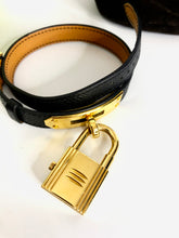 Load image into Gallery viewer, Hermes black leather strap Kelly watch, gold hdw.
