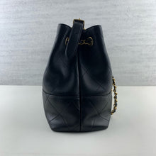 Load image into Gallery viewer, Chanel 25A hobo small black calfskin, coco base shopping bag with light gold hardware
