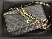 Load image into Gallery viewer, Chanel black caviar wallet on chain (woc), gold hdw
