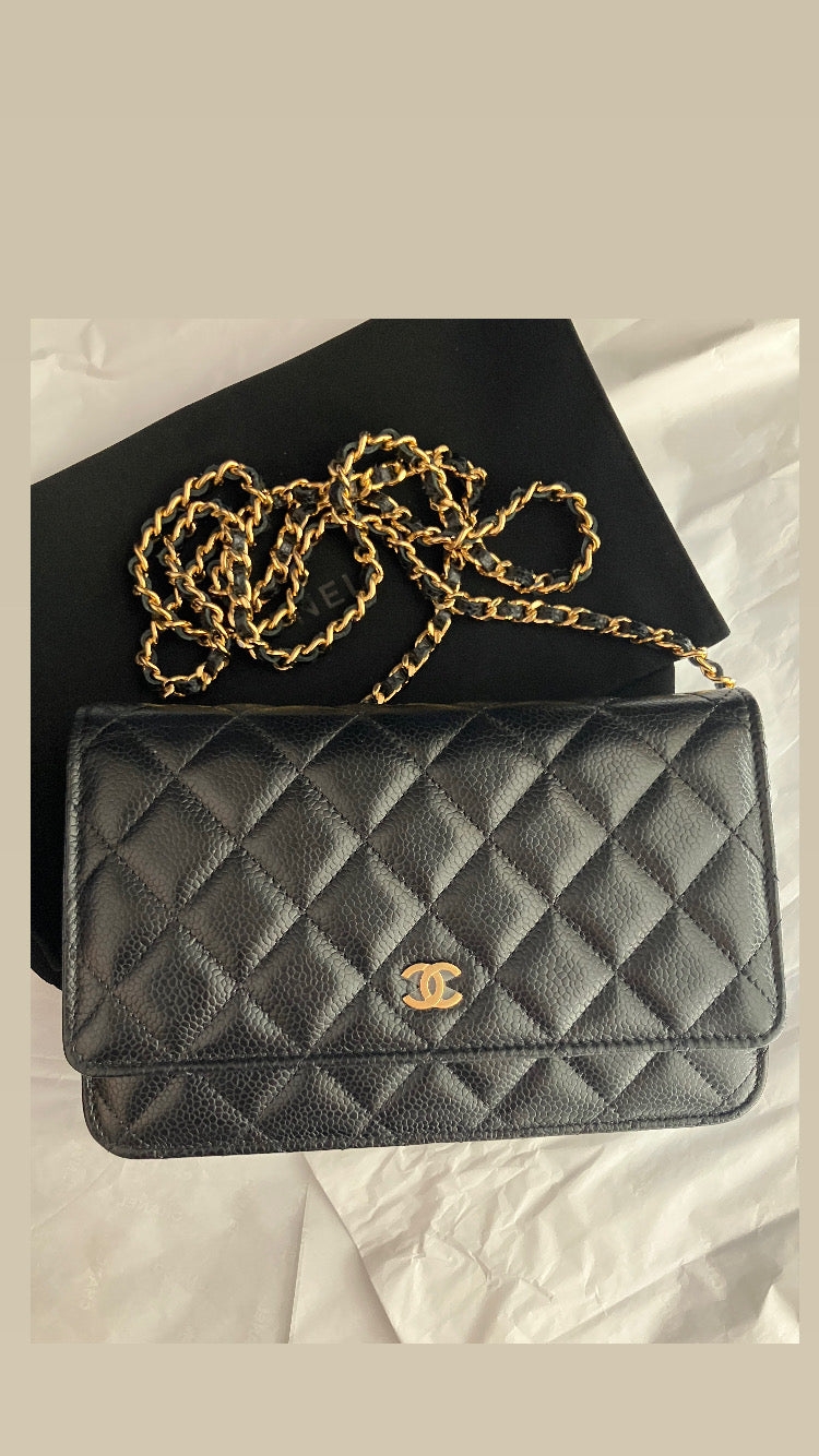Chanel microchip black caviar WOC, wallet on chain, with gold hardware (no box)