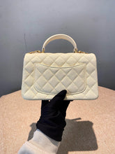 Load image into Gallery viewer, Chanel white caviar mini top handle with aged gold hdw
