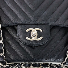 Load image into Gallery viewer, Chanel black caviar chevron jumbo, silver hdw
