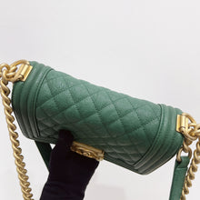 Load image into Gallery viewer, Chanel green small caviar boy, aged gold hdw
