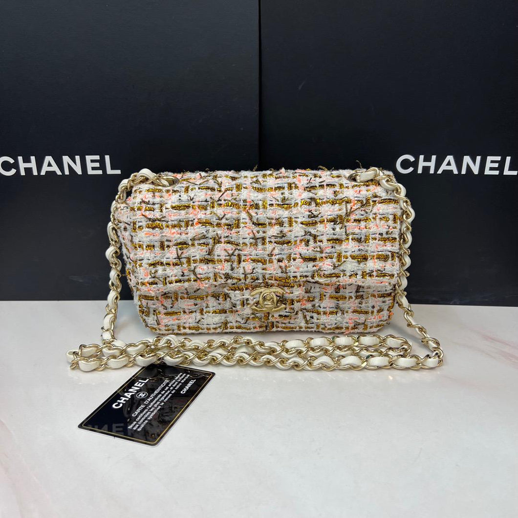 Chanel 27 series tweed mini, champagne gold hdw