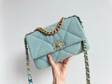 Load image into Gallery viewer, Chanel 19 small light blue denim, mixed gold hdw
