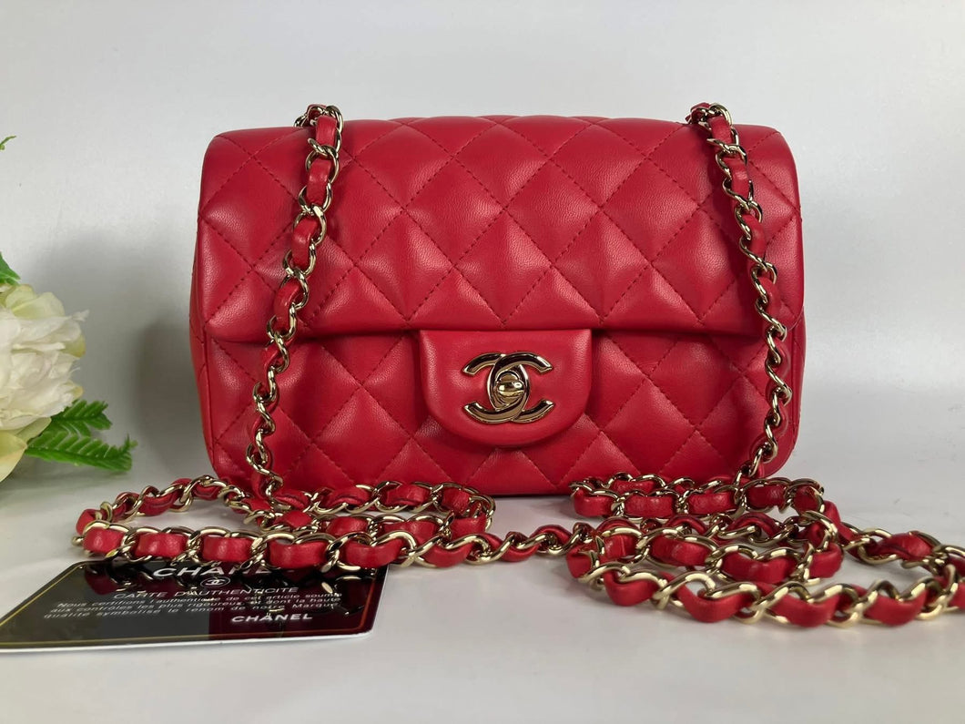 Chanel red / pink mini lambskin, gold hdw