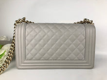 Load image into Gallery viewer, Chanel light grey old medium caviar boy, light gold hdw
