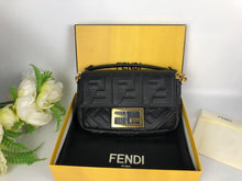 Load image into Gallery viewer, Fendi black mini baguette, gold hdw, with long strap
