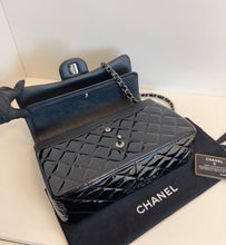 Load image into Gallery viewer, Chanel black patent jumbo, silver ruthenium hdw
