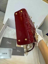 Load image into Gallery viewer, Lady Dior mini in cherry red patent Cannage calfskin, light gold hdw
