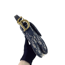 Load image into Gallery viewer, Dior blue oblique monogram jacquard medium saddle bag, with gold hardware

