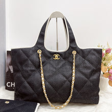 Load image into Gallery viewer, Chanel 2023 raffia calfskin blue and white coco beach tote
