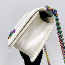 Load image into Gallery viewer, Chanel rare LED white medium boy bag with rainbow iridescent hdw
