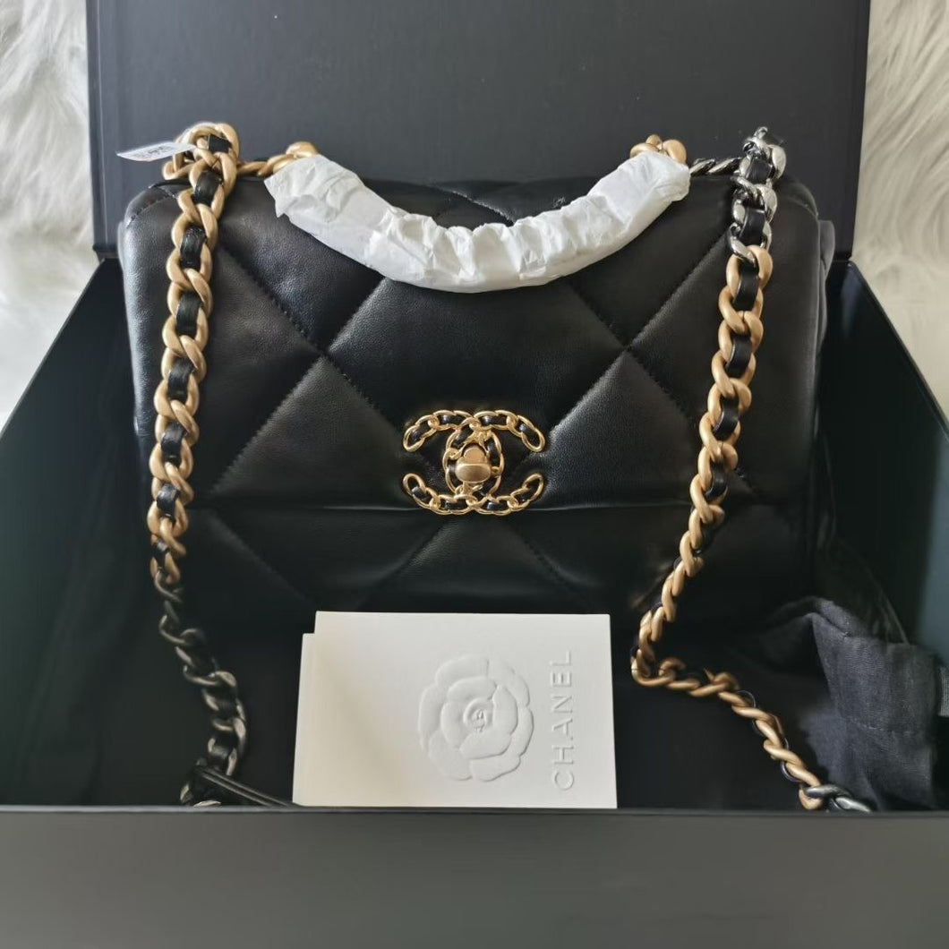 Chanel small black lambskin 19, with mixed gold hdw, unused