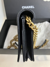 Load image into Gallery viewer, Chanel black caviar boy woc (wallet on chain) with aged gold hdw
