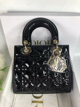 Load image into Gallery viewer, Lady Dior small black patent leather with gold hdw
