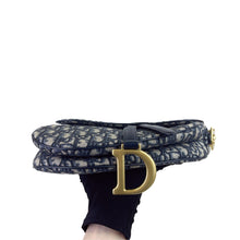 Load image into Gallery viewer, Dior blue oblique monogram jacquard medium saddle bag, with gold hardware
