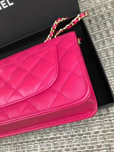 Load image into Gallery viewer, Chanel 22k dark pink caviar woc wallet on chain, full set
