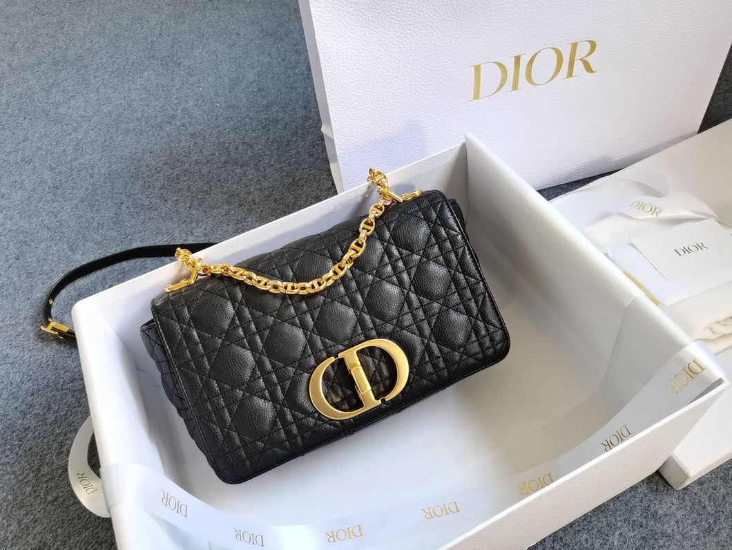 Dior caro bag medium black with gold hdw