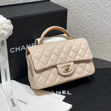 Load image into Gallery viewer, Chanel Ivory / caramel mini top handle lambskin, light gold hdw
