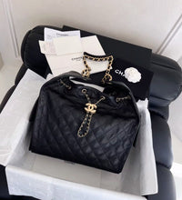 Load image into Gallery viewer, Chanel black grained calfskin hobo medium 25s

