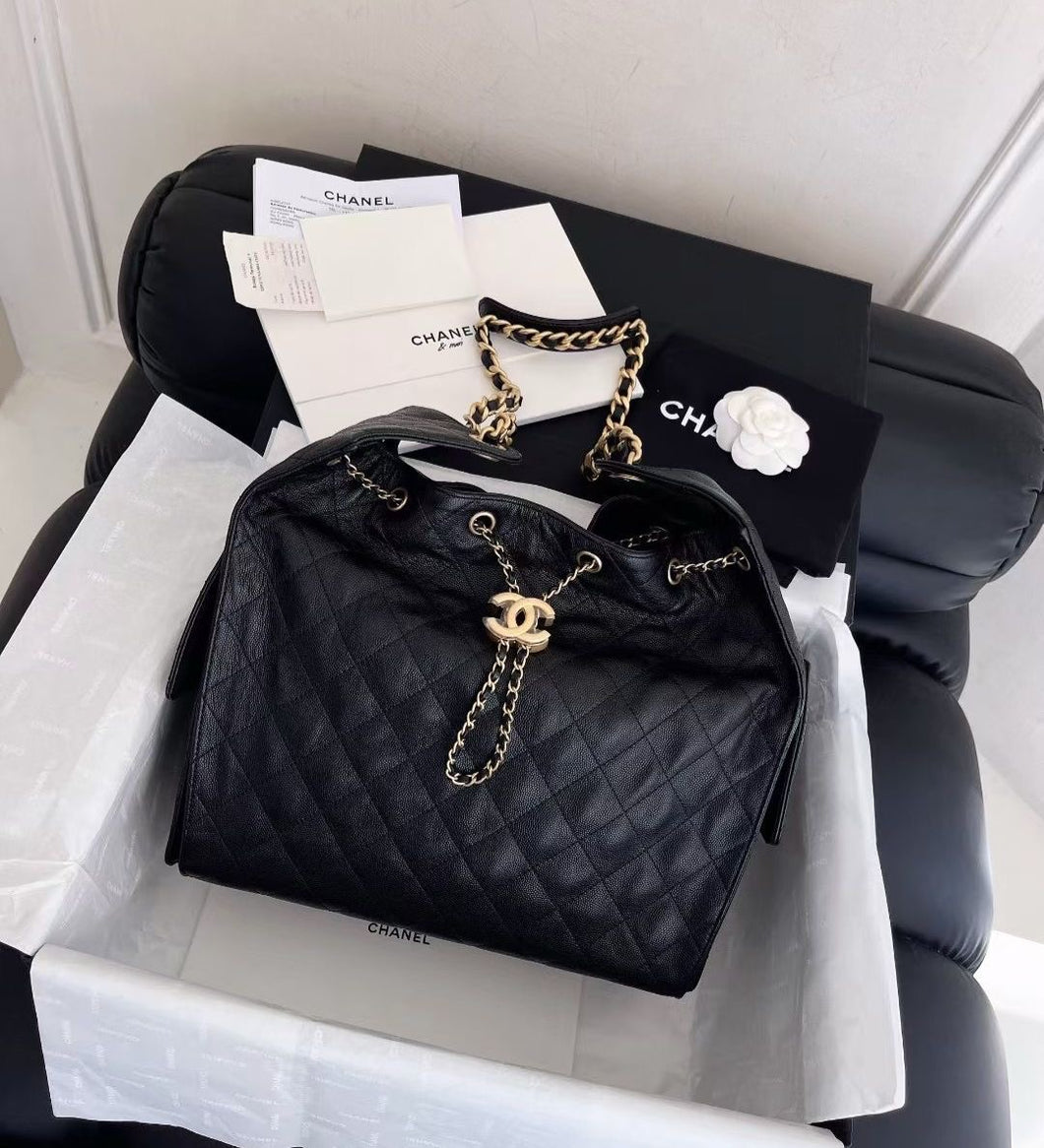 Chanel black grained calfskin hobo medium 25s