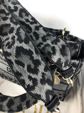 Load image into Gallery viewer, Christian Dior Grey and Black Leopard Pattern Mizza Embroidery Medium Lady D-Lite Bag Pale Gold Hardware
