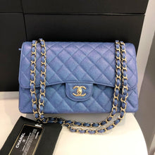 Load image into Gallery viewer, Chanel 27 series blue iridescent caviar jumbo, gold hdw
