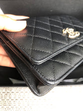 Load image into Gallery viewer, Chanel 22s black caviar crystal CC woc, wallet on chain
