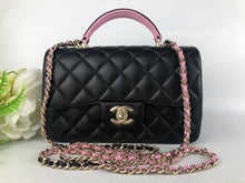 Load image into Gallery viewer, Chanel 23p black pink mini lambskin top handle, light gold hdw
