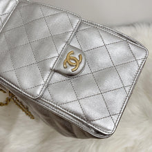 Load image into Gallery viewer, Chanel 25 small in silver caviar, aged gold hdw
