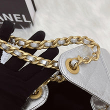 Load image into Gallery viewer, Chanel 25 small in silver caviar, aged gold hdw
