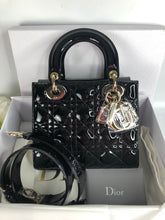 Load image into Gallery viewer, Lady Dior small black patent leather with gold hdw
