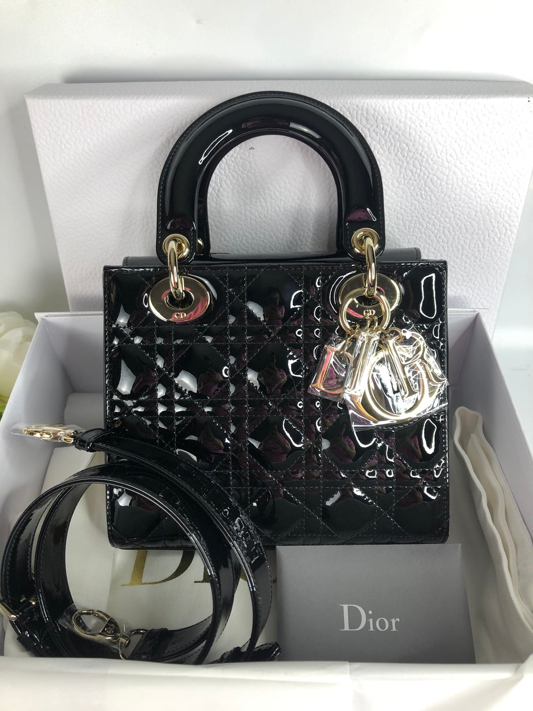 Lady Dior small black patent leather with gold hdw