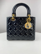 Load image into Gallery viewer, Lady Dior black patent medium with gold hdw
