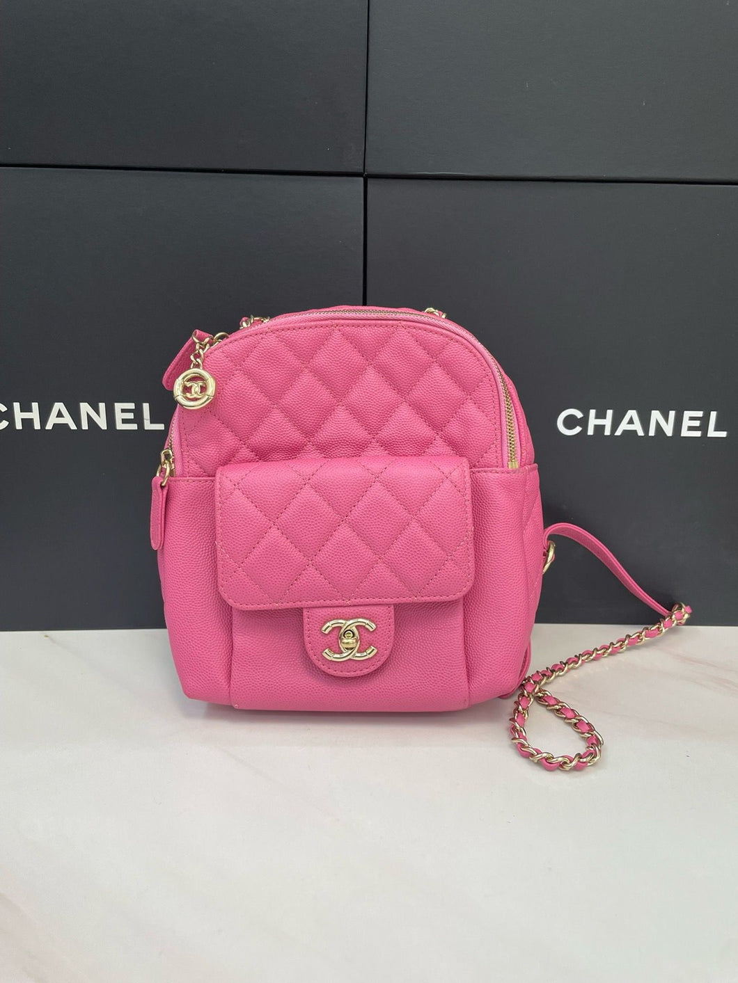 Chanel pink caviar backpack, gold hdw